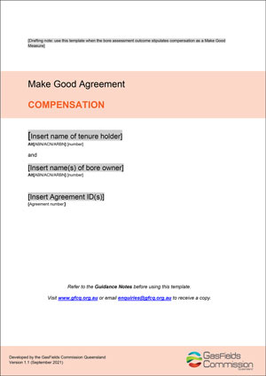 GasFields Commission 'Make Good Agreement Template' - Compensation