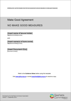 GasFields Commission 'Make Good Agreement Template' - No Make Good Measures